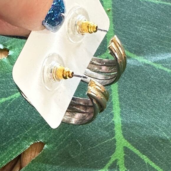 BOGO FREE Mixed Metal two tone gold silver chubby hoop earrings - Picture 3 of 4